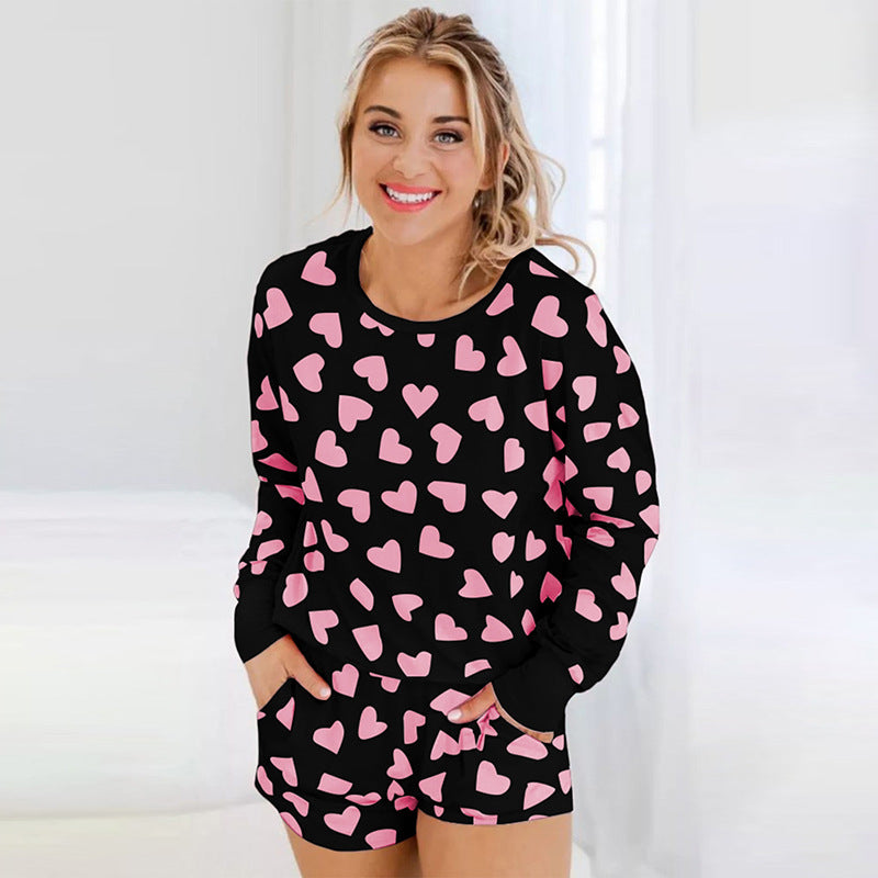 Heart Shape Printed Home Two-piece Women's Clothing - Fashionner
