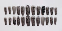 Phantom Dark Butterfly Fake Nails Long T Finished Black Frosted Removable Wear Armor - Fashionner