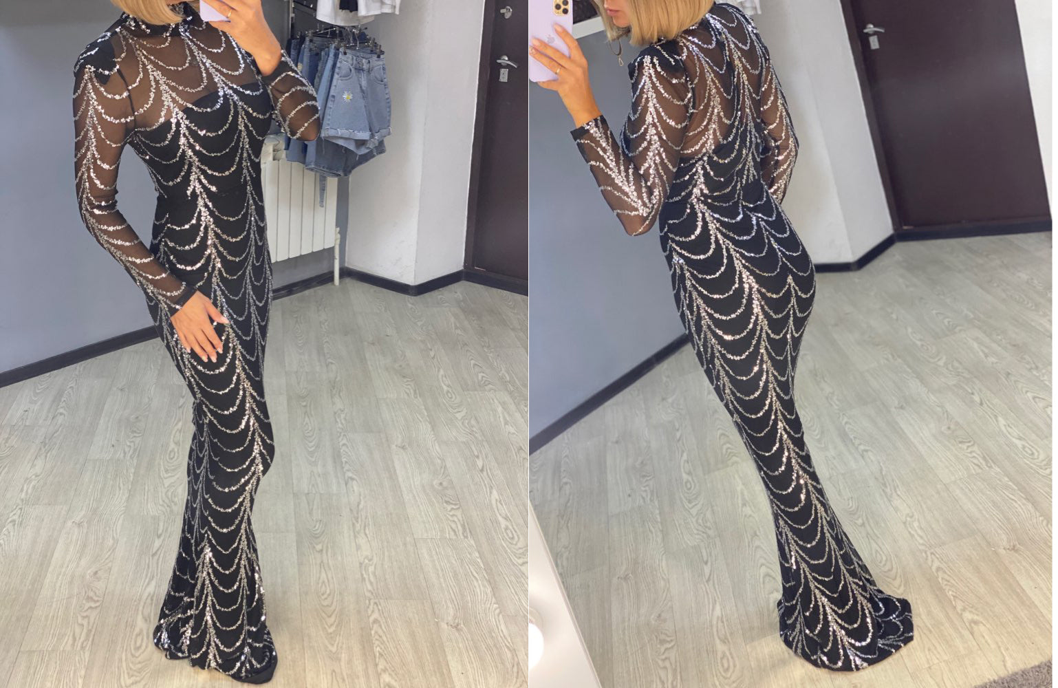 Sequins Women Maxi Dresses Long Sleeve Female Party Dresses - Fashionner