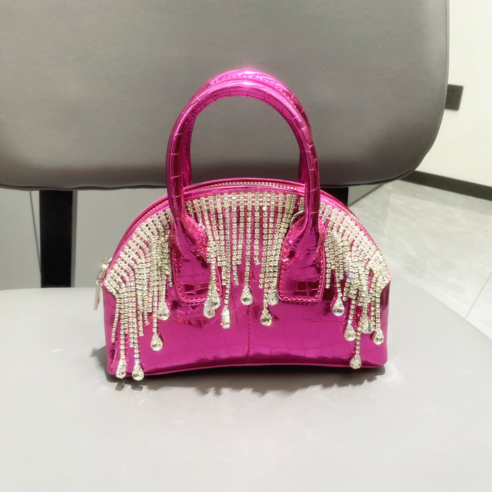 One-shoulder Crossbody Glossy Diamond Tassel Handbags - Fashionner