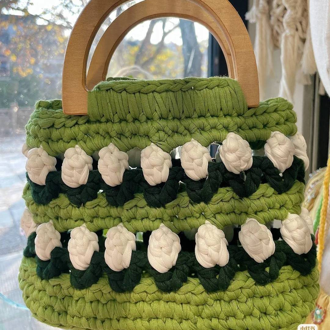 Cloth Line Crochet Knitting Tulips Handbags - Fashionner