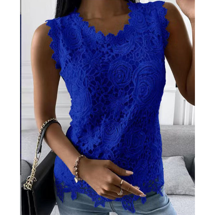 Flowers Lace Vest Women Summer Tops S-5XL - Fashionner
