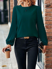 Women's Long-sleeved Shirt Round Neck Retro Solid Color - Fashionner