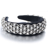 Fashionable full set rhinestone wide edge solid color sponge head hoop - Fashionner