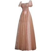 Golden Puff Sleeve Dress For Women's Banquet