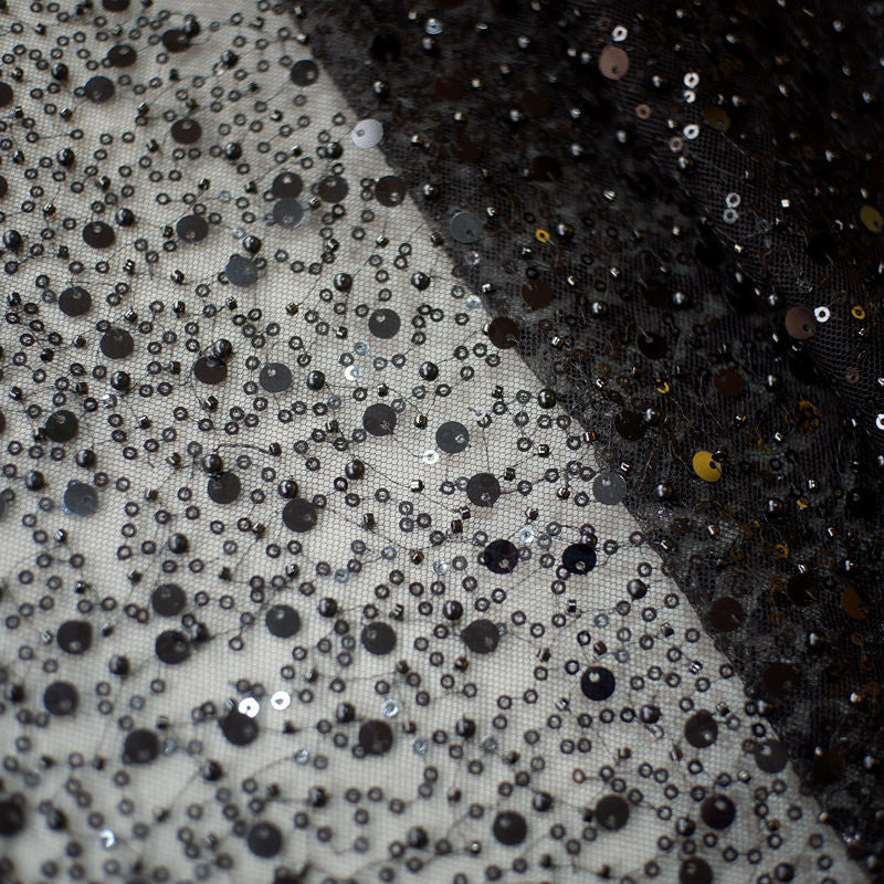 Sequined Pearl Embroidery Lace Asymmetric Single Sleeve Dress - Fashionner