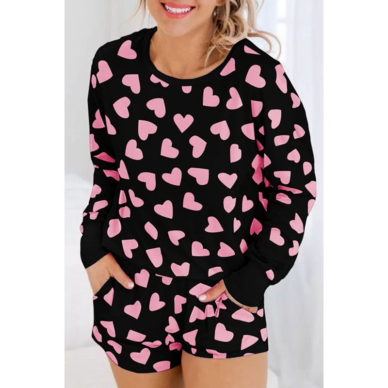 Heart Shape Printed Home Two-piece Women's Clothing - Fashionner