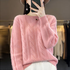Women's Cable-knit Sweater Knitwear Top Pullover Solid Color Bottoming Shirt - Fashionner