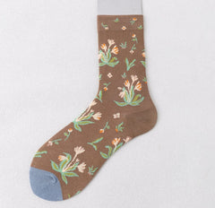 Trendy Mid-calf Length Socks Preppy Style Stockings Artistic Illustration Socks - Fashionner