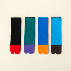 Women's Stitching Summer Thin Fashion Mid-calf Two-toe Socks - Fashionner