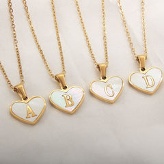 26 Letter Heart-shaped Necklace White Shell Love Clavicle Chain Fashion Personalized Necklace For Women Jewelry Valentine's Day - Fashionner