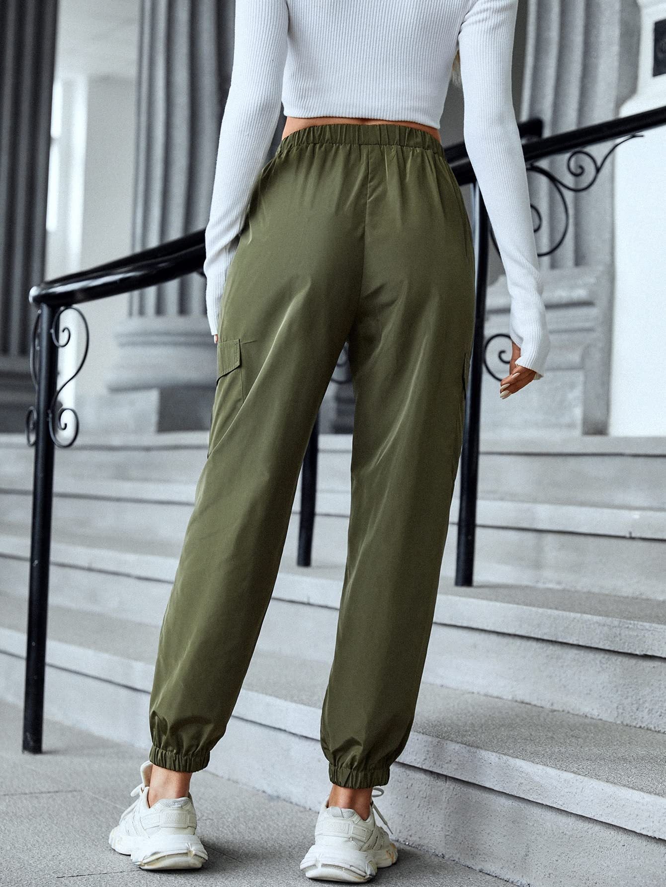 New Cargo Pants Fashion Casual Multi-pocket Elastic Waist Pencil Pants For Women - Fashionner