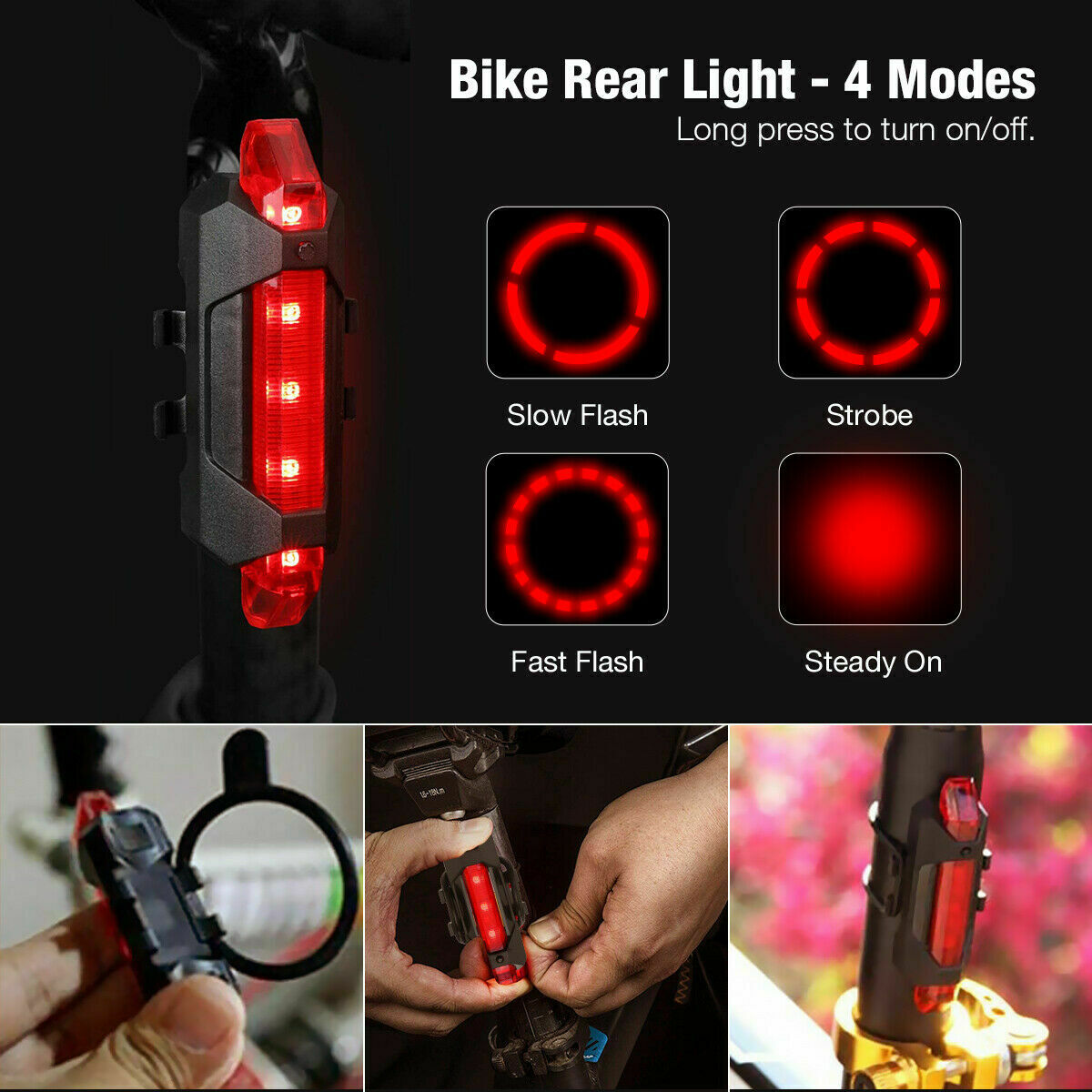USB Rechargeable LED Bicycle Headlight Bike Head Light Cycling Rear Front Lamp Bike Light Rainproof USB Rechargeable LED bicycle Light - Fashionner