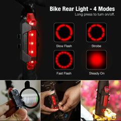 USB Rechargeable LED Bicycle Headlight Bike Head Light Cycling Rear Front Lamp Bike Light Rainproof USB Rechargeable LED bicycle Light - Fashionner