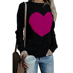 Love Printed Pullover Sweater For Women Solid Color Spring And Autumn Clothes Valentines Day - Fashionner