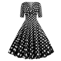 Green Solid Rockabilly S Vintage Ruched V Neck Party Dresses - Fashionner