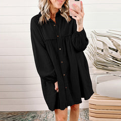Thin Patchwork Pleated Long Sleeve Dress - Fashionner