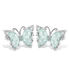 Ice Jade Stone S925 Silver Inlay Women's Fashion Rings Ear Studs