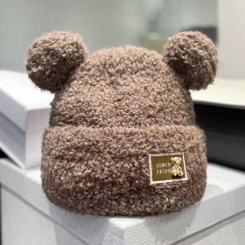 Winter Plush Bonnet Cute Bear Makes Face Look Smaller Metal Label - Fashionner