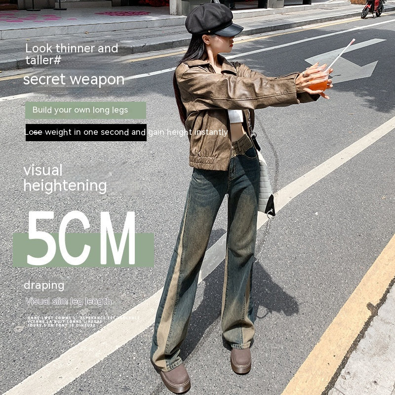 Patchwork Retro Contrast Color Flared Jeans - Fashionner