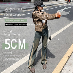 Patchwork Retro Contrast Color Flared Jeans - Fashionner