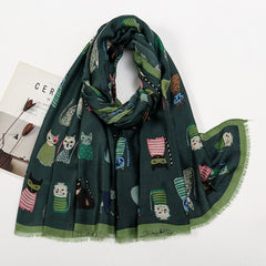 Autumn And Winter Polyester Long Scarf Female Cartoon Cat - Fashionner