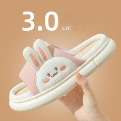 Cute Rabbit Slippers Linen House Shoes For Women - Fashionner