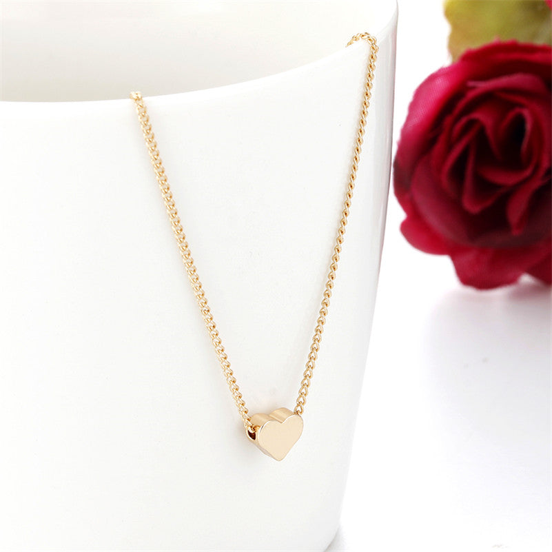Simple Fashion Gold Color Double-sided Love Pendant Necklaces Clavicle Chains Necklace Women Jewelry Valentines Day Gift - Fashionner