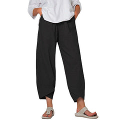 Cotton And Linen Wide Leg Pants Solid Color High Waist Loose Casual Trousers For Women - Fashionner