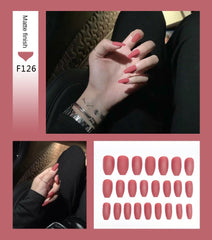 Nail Art Fake Nails Stiletto Tips Clear Press on Long False with Glue Coffin Stick Display Full Cover Artificial Designs Matte - Fashionner
