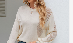 Hollow over fashionable knitted sweater for women with round neck - Fashionner