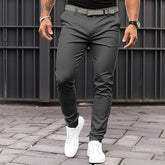 Men's Pure Color Tight Pocket Zipper Business Casual Slim-fitting Trousers - Fashionner