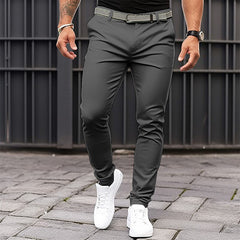 Men's Pure Color Tight Pocket Zipper Business Casual Slim-fitting Trousers - Fashionner