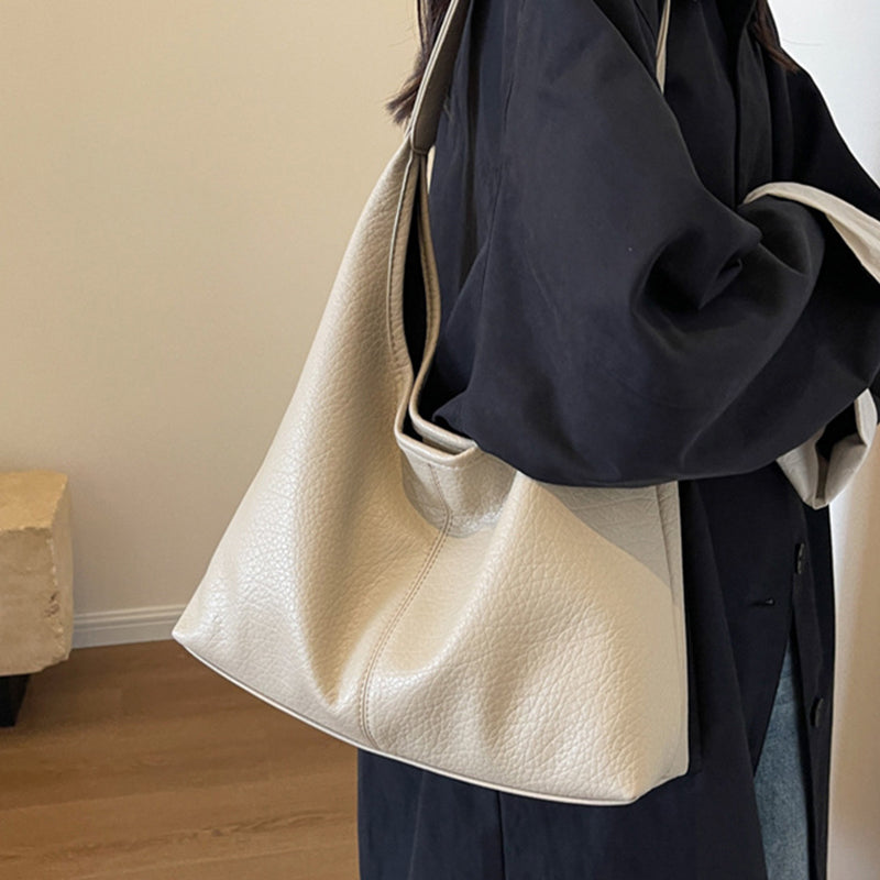 2Pcs Handbags Large Capacity Bag Women Underarm Korean Style Soft Pu Leather Shopping Shouder Bags With Small Wallet - Fashionner