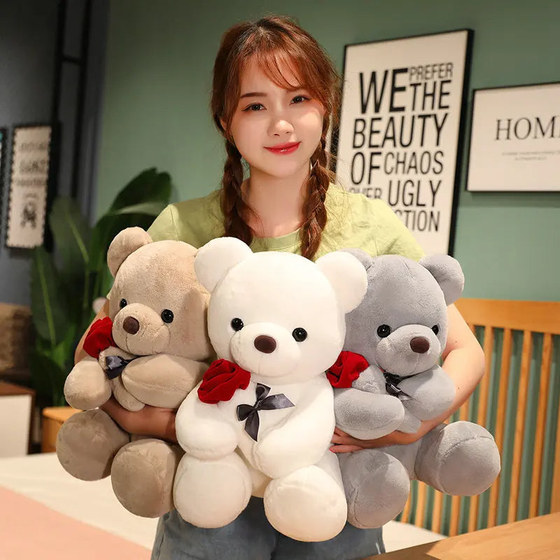 23-45cm New Lovely Hug Roses Teddy Bear Plush Pillow Stuffed Soft Animal Dolls Nice Birthday Gift Girlfriend Valentine's Day - Fashionner