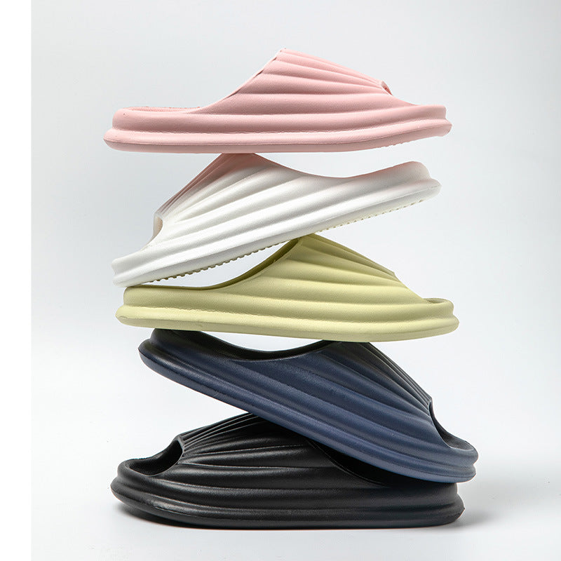 Home Slippers Women Men New Solid Striped Peep-toe Shoes House Floor Bathroom Slippers For Couple - Fashionner