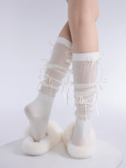 Korean Ballet Girl Butterfly Pile Socks - Fashionner