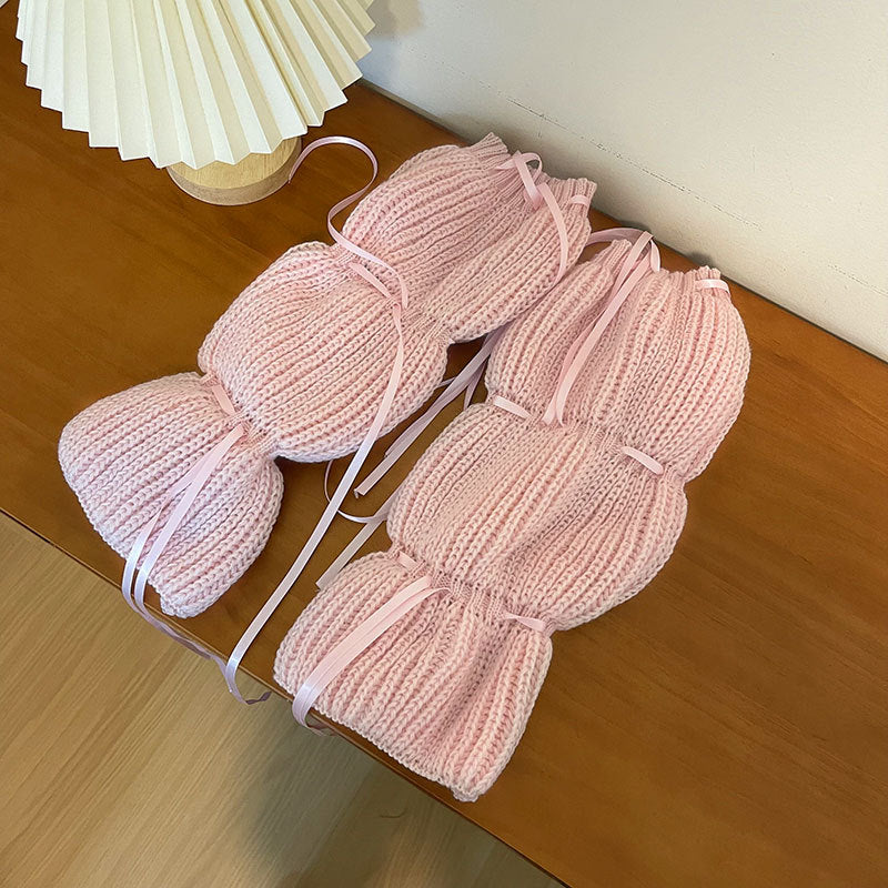 Puff Lantern Lace-up Knitted Girl Foot Sock - Fashionner