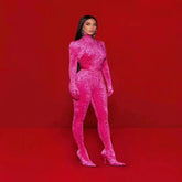 Rose Red Half Turtleneck Jumpsuit Suit - Fashionner