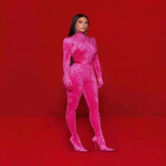 Rose Red Half Turtleneck Jumpsuit Suit - Fashionner