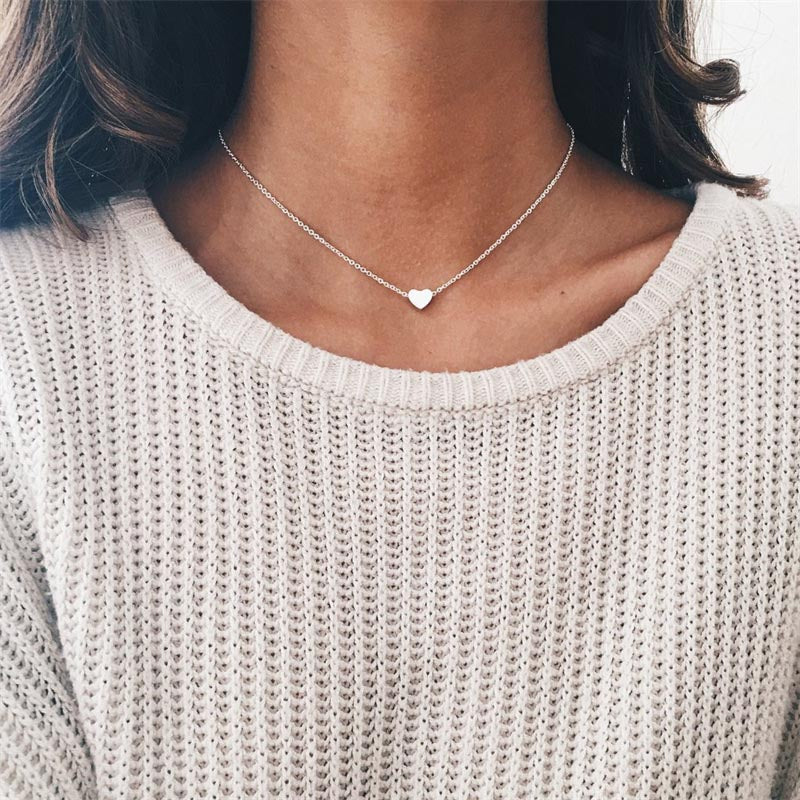 Simple Fashion Gold Color Double-sided Love Pendant Necklaces Clavicle Chains Necklace Women Jewelry Valentines Day Gift - Fashionner