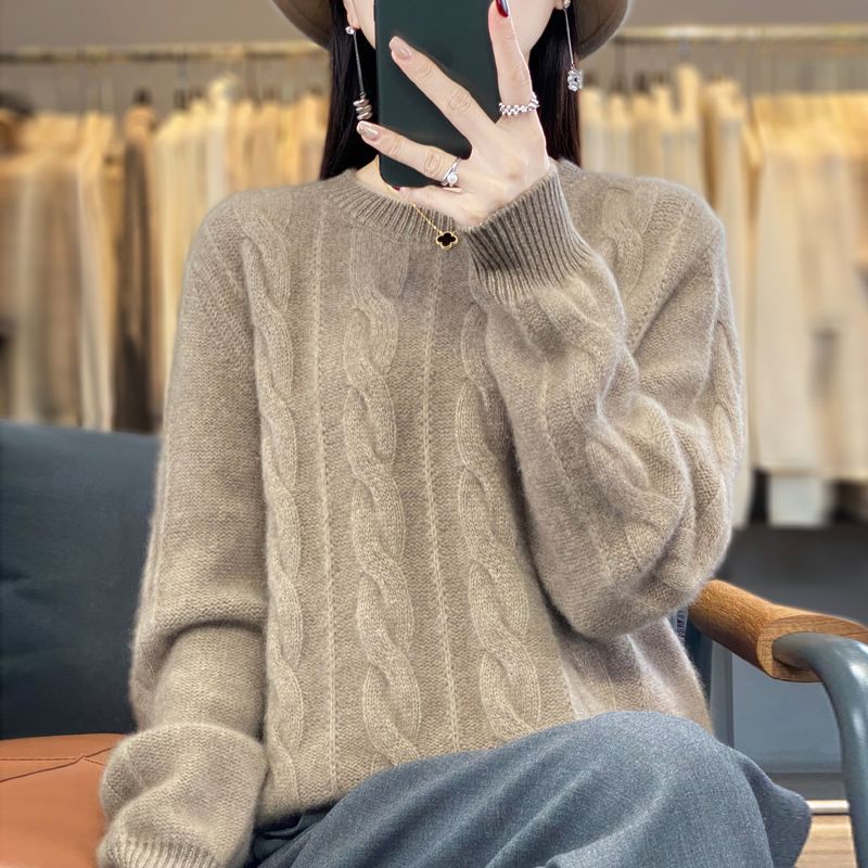 Women's Cable-knit Sweater Knitwear Top Pullover Solid Color Bottoming Shirt - Fashionner