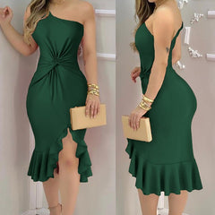 European And American Women's Clothing Solid Color Slim Fit Long Dress - Fashionner