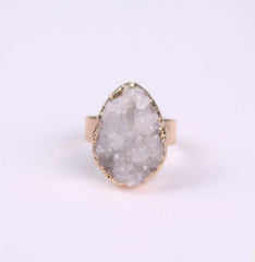 Natural Stone Agate Crystal Bud Women Rings  Rose Vintage Rings