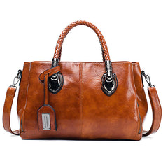 Vintage Oil Wax leather luxury handbags Women Bags - Fashionner