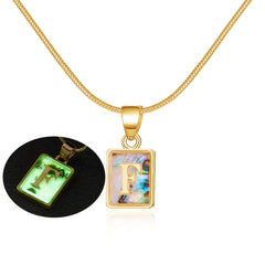 26 Letter Square Necklace Colorful Shell Luminous Pendant Chain Necklace For Women Temperament Ladies Jewelry - Fashionner