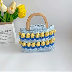 Cloth Line Crochet Knitting Tulips Handbags - Fashionner