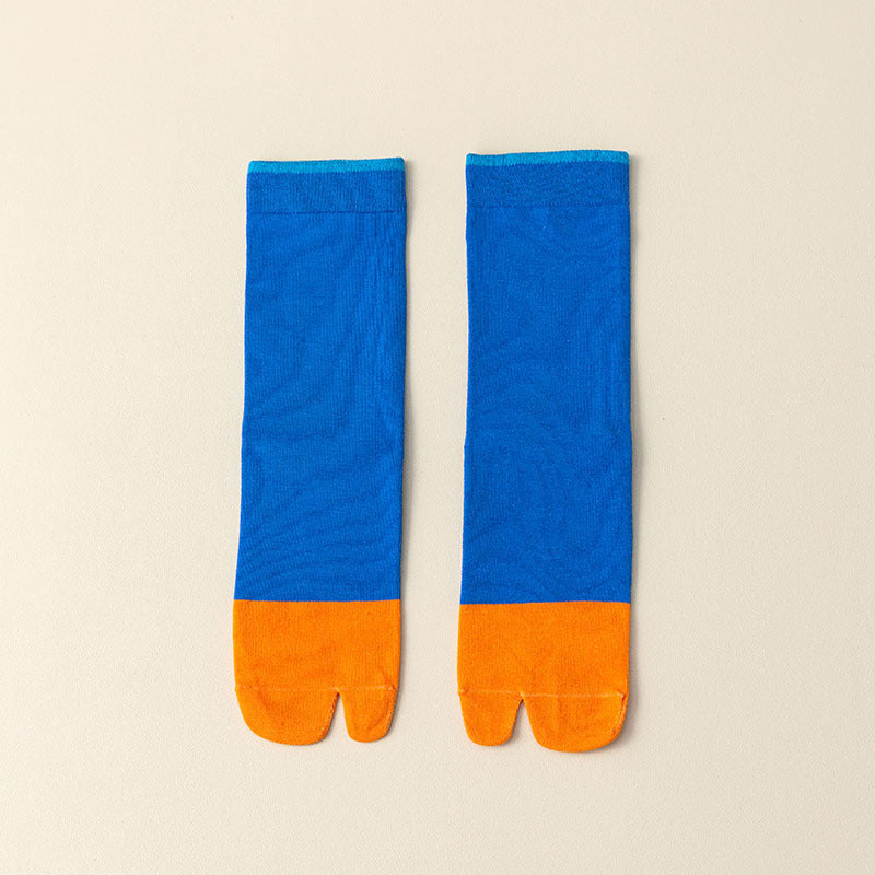 Women's Stitching Summer Thin Fashion Mid-calf Two-toe Socks - Fashionner