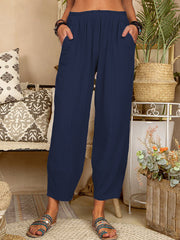 Women's Solid Color Loose Cotton And Linen Casual Pants Home - Fashionner