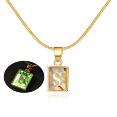 26 Letter Square Necklace Colorful Shell Luminous Pendant Chain Necklace For Women Temperament Ladies Jewelry - Fashionner
